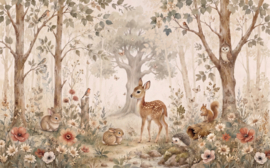 Bosdieren Behang in Aquarelstijl – Betoverd Bos voor Kinderkamer