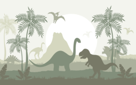 Behang Sample Dino behang – dinosaurussen olijfgroen