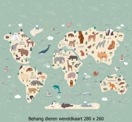 Kinderbehang wereldkaart met dieren