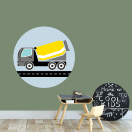 Jongenskamer muurcirkel voertuigen cementwagen geel