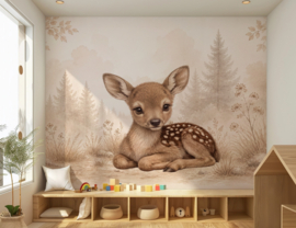 Lief Hertje in het Bos – Neutraal Woodland Behang voor de baby- of kinderkamer
