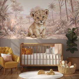 Safari Blossom Leeuwtje Behang   – Lambrisering
