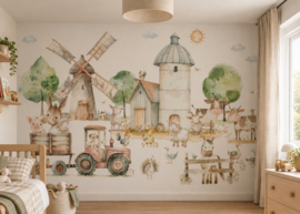 Wandvullend behang boerderij kinderkamer