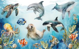 Behang wandvullend onderwaterwereld - zeeleven