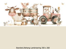 Boerderij behang kinderkamer - Lambrisering - Naturel Beige