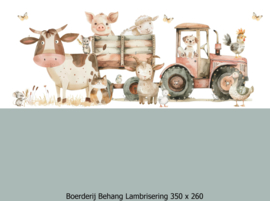 Boerderij behang kinderkamer - Lambrisering- Vergrijsd Saliegroen