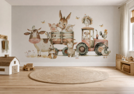 Boerderij behang kinderkamer Wandvullend – dieren met tractor