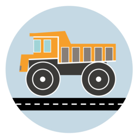 Muurcirkel jongenskamer voertuigen kiepwagen oranje