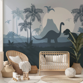 Dino behang kinderkamer – Lambrisering blauw