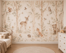 Dromerige Bosdieren Behang - Wandvullend
