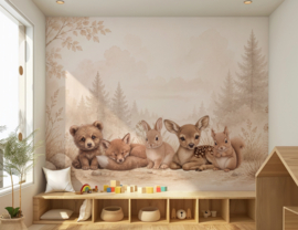 Woodland Bosdieren – Neutraal Woodland Behang voor de baby- of kinderkamer