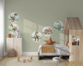 Dino Watercolor Muurcirkel  Set van 5