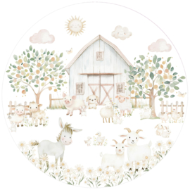 Boerderijdieren Muurcirkel Pastel kinderkamer