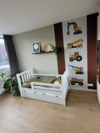 Behangstrook kinderkamer - voertuigen oker
