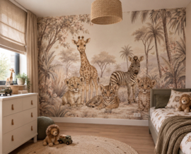Safari Blossom – zacht safari behang in pastel