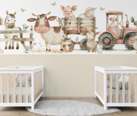 Boerderij behang kinderkamer - Lambrisering - Naturel Beige