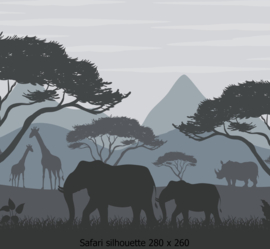 Safari Silhouette Behang  Blauw