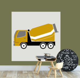 behangpaneel jongenskamer cementwagen oker 140 x 140 cm