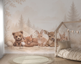 Woodland Bosdieren – Neutraal Woodland Behang voor de baby- of kinderkamer