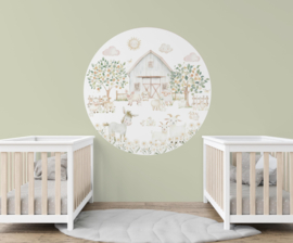 Boerderijdieren Muurcirkel Pastel kinderkamer