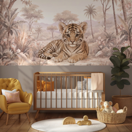 Safari Blossom Tijgertje Behang   – Lambrisering