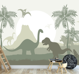 Behang  kinderkamer dino olijf