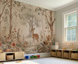 Bosdieren Behang in Aquarelstijl – Betoverd Bos voor Kinderkamer