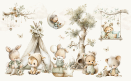 Behang Sample Kleine Bosvriendjes – Wandvullend Behang voor baby- en kinderkamer