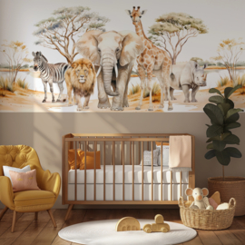 Safari behang kinderkamer  – Lambrisering - Warm Taupe