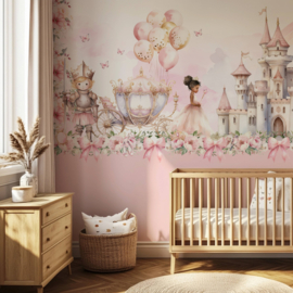 Prinsessen Behang - Lambrisering -  Roze