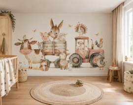 Boerderij behang kinderkamer Wandvullend – dieren met tractor