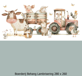 Boerderij behang kinderkamer - Lambrisering- Vergrijsd Saliegroen