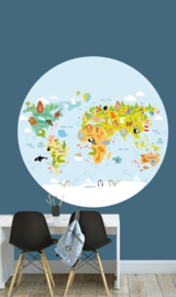 behangcirkel wereldkaart dieren