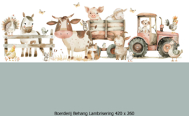 Boerderij behang kinderkamer - Lambrisering- Vergrijsd Saliegroen