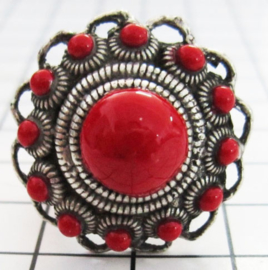 ring zeeuwse knop  met rode emaille ZKR303-R