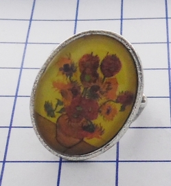 RIN 103 Ring designerskwaliteit, verzilverd, Zonnebloemen,  Vincent van Gogh