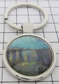 SLE412 Sleutelhanger Sterrennacht met brug en water van Vincent van Gogh