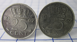 Manchetknopen verzilverd kwartje / 25 cent 1967