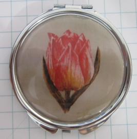 SPI 005 Spiegeldoosje roze geschilderde tulp