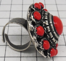 Supergrote Zeeuwse knop ring met rode emaille ZKR314-R