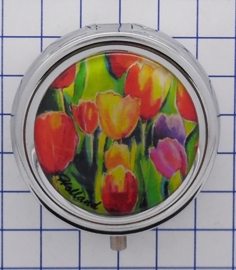 PIL112 pillendoosje met spiegel kleurige tulpen