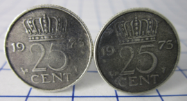 Manchetknopen verzilverd kwartje / 25 cent 1973