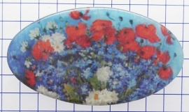 HAO 320 Haarspeld 8 cm ovaal bloemen rood wit blauw Vincent van Gogh, made in France haarclip, beste kwaliteit, klemt uitstekend.