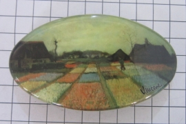 Haarspeld 8 cm ovaal HAO 413 tulpenveld Vincent van Gogh, made in France haarclip, beste kwaliteit, klemt uitstekend.