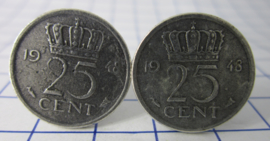 Manchetknopen verzilverd kwartje/25 cent 1948