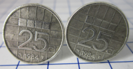 Manchetknopen verzilverd kwartje/25 cent 1984