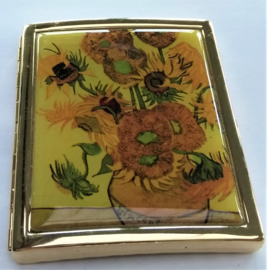 Sigarettendoosje echt verguld, zonnebloemen Vincent van Gogh