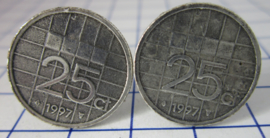 Manchetknopen verzilverd kwartje/25 cent 1997