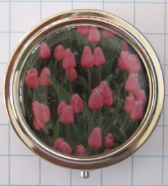 PIL114pillendoosje met spiegel roze tulpenveld