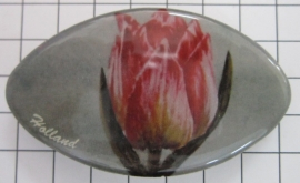 Haarspeld roze tulp geschilderd ovaal Klein HAK309 haarklem 6 cm, made in France haarclip, beste kwaliteit, klemt uitstekend.